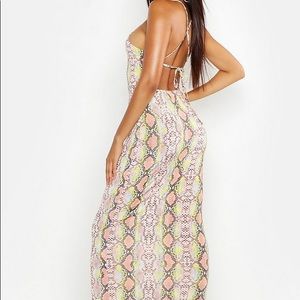 Snake Strappy Cross Back Maxi Dress